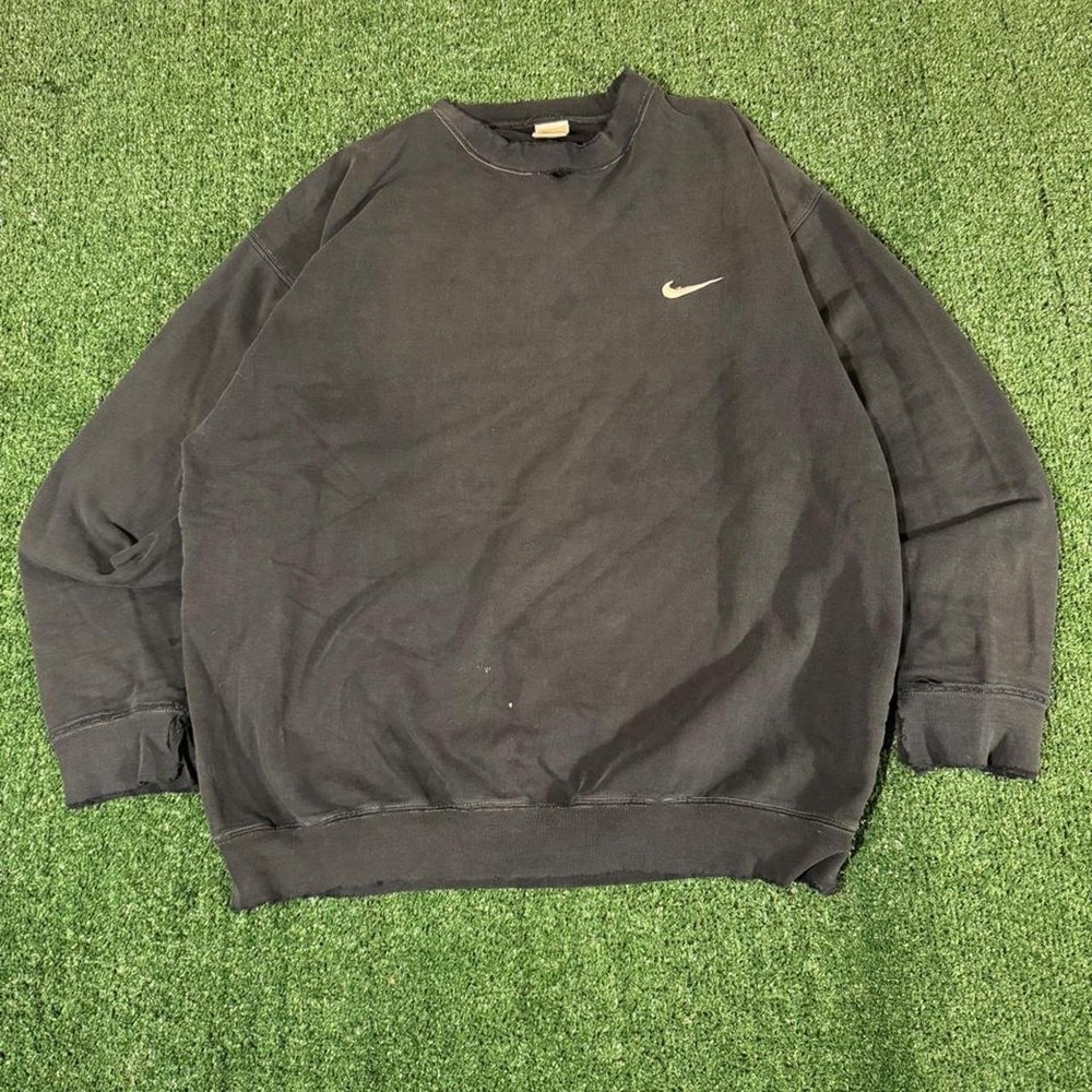 Vintage Nike Made in USA Black Crewneck Sweatshirt Embroidered Swoosh Faded 0355